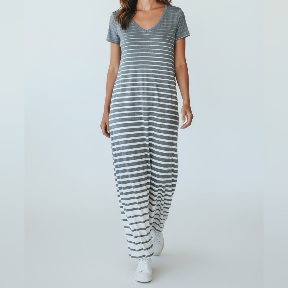 Michael Kors Gray and White Striped Maxi Dress